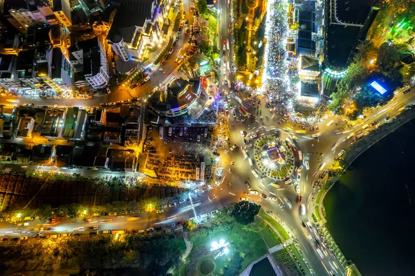 Вид Воздуха Город Лат Ночью Красивый Туристический Пункт Центральном Высокогорье — стоковое фото