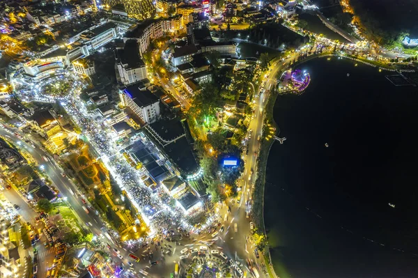Aerial View Lat City Night Beautiful Tourism Destination Central Highlands — Zdjęcie stockowe