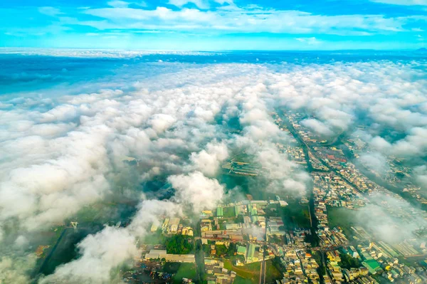 Vue Aérienne Paysage Urbain Saigon Matin Avec Ciel Brumeux Dans — Photo
