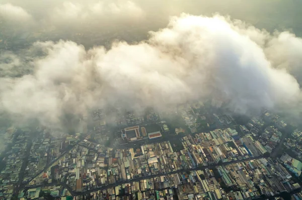 Vue Aérienne Paysage Urbain Saigon Matin Avec Ciel Brumeux Dans — Photo