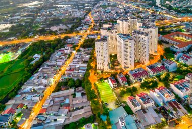 Ho Chi Minh City, Vietnam hava manzaralı yerleşim alanı 21. yüzyılda Vietnam 'ın kentsel gelişimini gösteriyor.