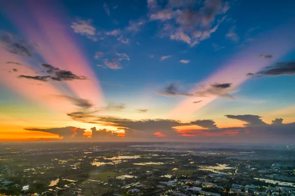 Vista Aérea Del Paisaje Urbano Saigón Atardecer Con Cielo Atardecer — Foto de Stock