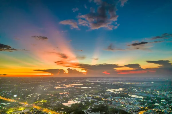 Vista Aérea Del Paisaje Urbano Saigón Atardecer Con Cielo Atardecer — Foto de Stock