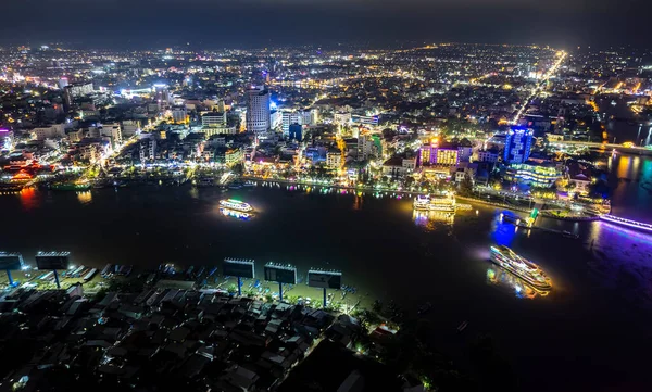 Can Tho Ciudad Can Tho Vietnam Por Noche Vista Aérea —  Fotos de Stock