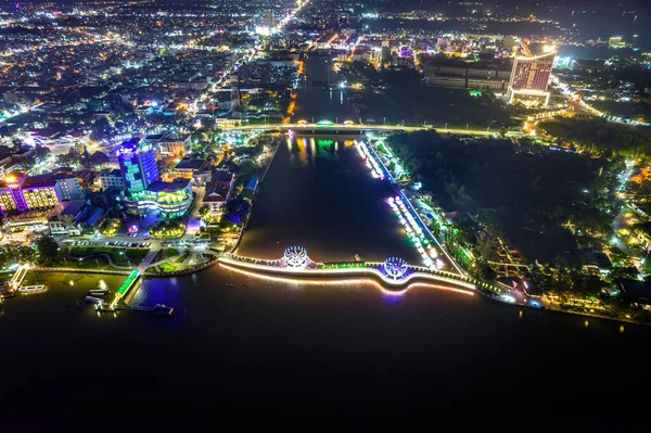Kan Tho City Can Tho Vietnam Natten Flyutsikt Dette Stor – stockfoto