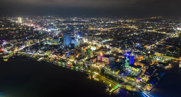 Город Кан Тхо Кан Тхо Вьетнам Ночью Вид Воздуха Большой — стоковое фото