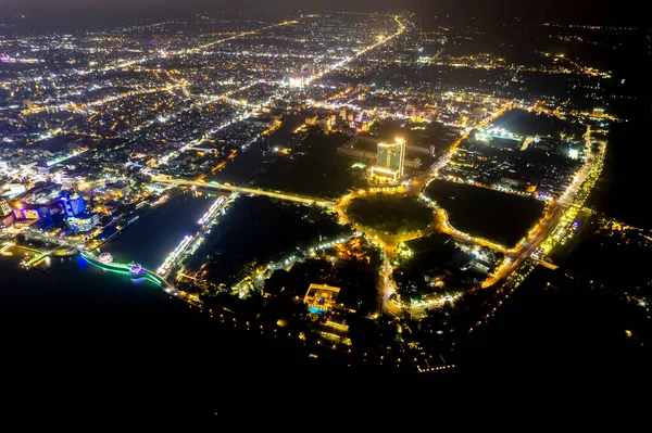 Czy Tho City Can Tho Wietnam Nocy Widok Powietrza Jest — Zdjęcie stockowe