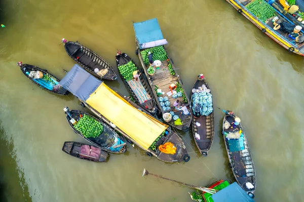 Cai Rang Schwimmender Markt Can Tho Vietnam Luftaufnahme Cai Rang — Stockfoto