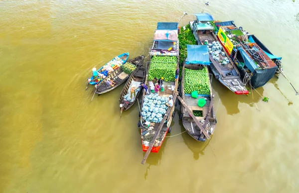 Cai Rang Schwimmender Markt Can Tho Vietnam Luftaufnahme Cai Rang — Stockfoto