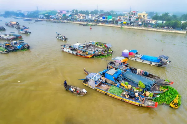 Mercado Flotante Cai Rang Can Tho Vietnam Vista Aérea Cai — Foto de Stock