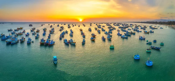 Aerial View Mui Fishing Village Sunset Sky Hundreds Boats Anchored — Stock Photo, Image