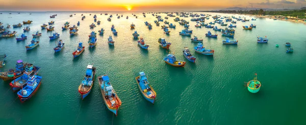 Vista Aérea Mui Vila Pescadores Céu Por Sol Com Centenas — Fotografia de Stock