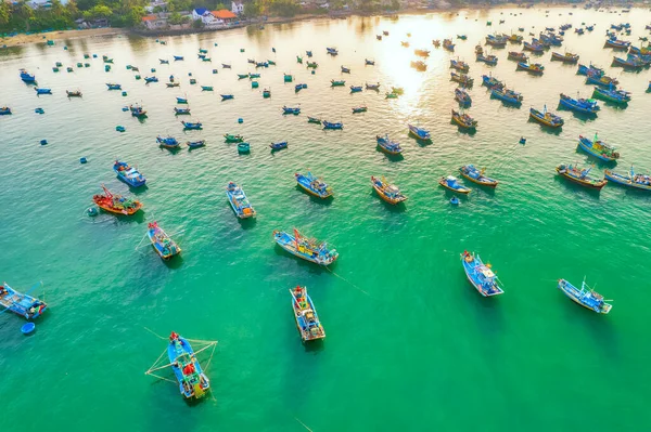 Aerial View Mui Fishing Village Morning Hundreds Boats Anchored Avoid — Stock Photo, Image