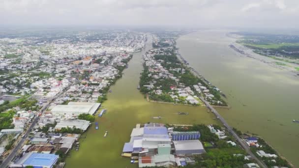 Flygfoto Landskap Mekong Delta Dec Dong Thap Vietnam Bostadsutveckling Vattenvägar — Stockvideo