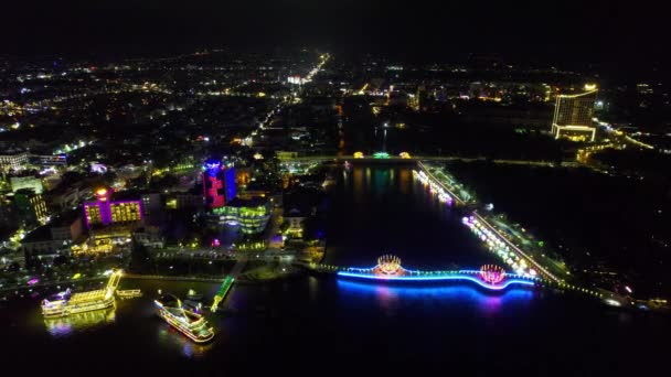 Luchtfoto Van Can Tho Stad Vietnam Nachts Dit Een Grote — Stockvideo