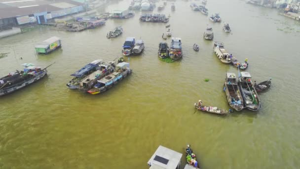 Cai Rang Schwimmender Markt Can Tho Vietnam Luftaufnahme Cai Rang — Stockvideo