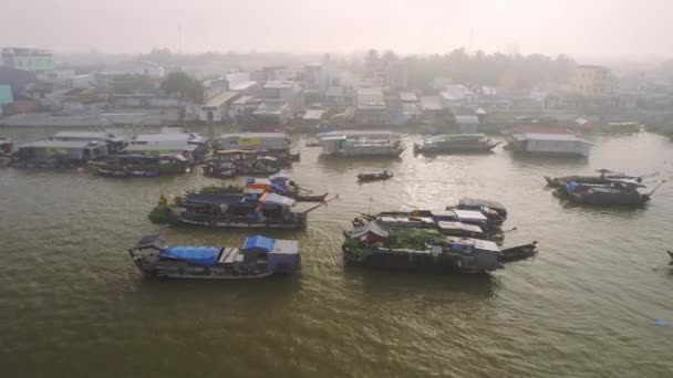 Cai Rang Schwimmender Markt Can Tho Vietnam Luftaufnahme Cai Rang — Stockvideo