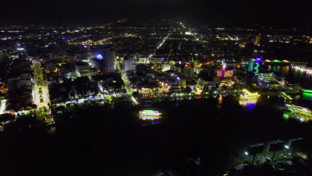 Вид Воздуха Город Кантхо Вьетнам Ночью Большой Город Дельте Меконга — стоковое видео