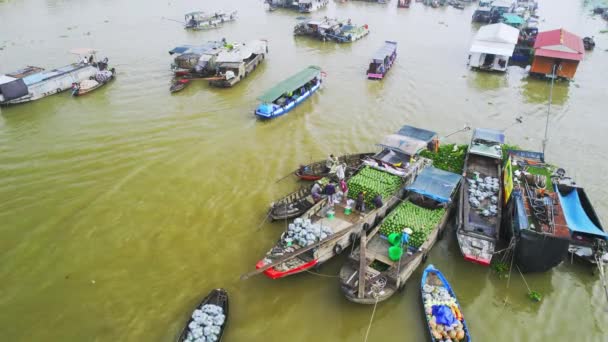 Mercado Flotante Cai Rang Can Tho Vietnam Vista Aérea Cai — Vídeos de Stock
