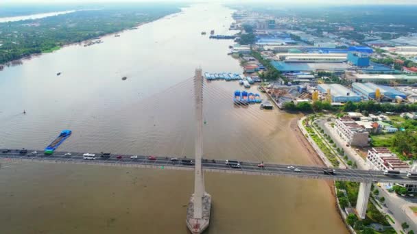 位于越南天江的Rach Mieu桥的空中景观 Rach Mieu桥连接越南湄公河三角洲Tien Giang和Ben Tre两省 — 图库视频影像