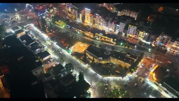Lat Vietnam April 2023 Lat Stadsnatt Med Stadsområden Marknader Mousserande — Stockvideo