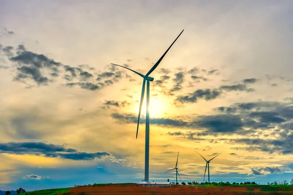 Wind Turbines Top Hill Morning Clean Energy Source Does Pollute — Stockfoto