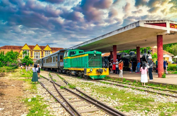 stock image Da lat, Vietnam - July 8th, 2022: Ancient railway station, French architecture in sunny autumn attracts tourists to visit, this place  recognized national historic site in Da Lat, Vietnam
