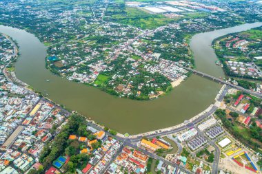 Thu Dau Mot şehri, Binh Duong Eyaleti, Vietnam, hava manzaralı. Burası Vietnam 'ın Güneydoğu bölgesinde yeni kurulan bir şehir.