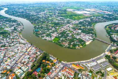 Thu Dau Mot şehri, Binh Duong Eyaleti, Vietnam, hava manzaralı. Burası Vietnam 'ın Güneydoğu bölgesinde yeni kurulan bir şehir.
