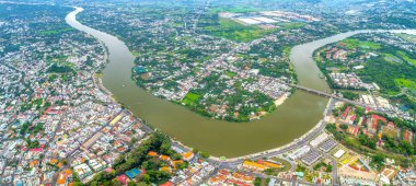 Thu Dau Mot şehri, Binh Duong Eyaleti, Vietnam, hava manzaralı. Burası Vietnam 'ın Güneydoğu bölgesinde yeni kurulan bir şehir.