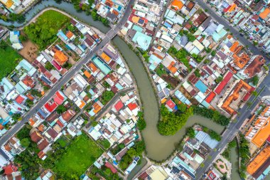 Thu Dau Mot şehri, Binh Duong Eyaleti, Vietnam, hava manzaralı. Burası Vietnam 'ın Güneydoğu bölgesinde yeni kurulan bir şehir.