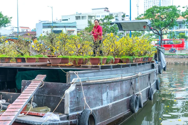Chi Minh City Vietnam Januari 2023 Blommor Båt Marknaden Längs — Stockfoto
