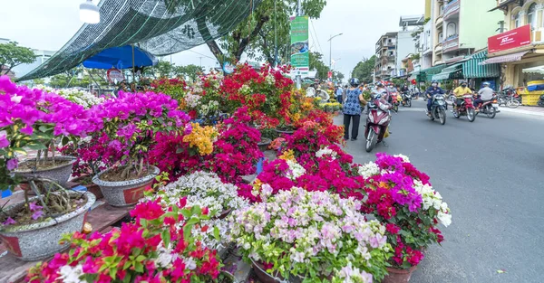 Хошимін Єтнам Січня 2023 Суєта Покупки Квітів Квітковому Ринку Місцеві — стокове фото
