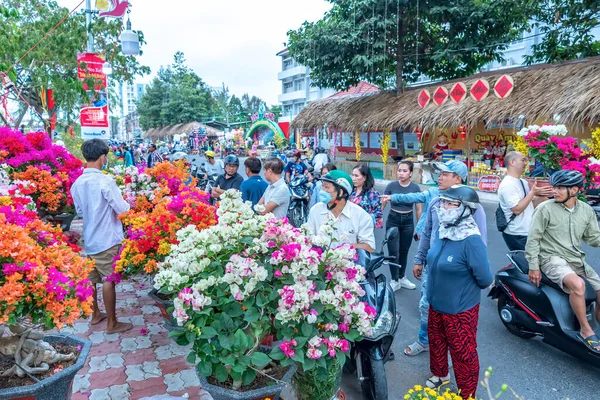Chi Minh City Vietnam Gennaio 2023 Bustle Acquistare Fiori Mercato — Foto Stock