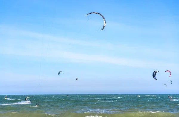 Mui Vietnam February 11Th 2023 Kite Surfing Many Silhouettes Kites — Stock Photo, Image