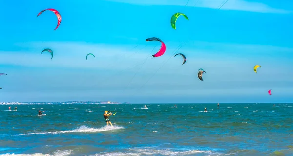 Mui Vietnam Februar 2023 Kitesurfen Viele Silhouetten Von Drachen Himmel — Stockfoto