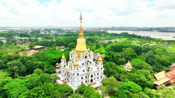 Вид Воздуха Пагоду Буу Лонг Хошимине Вьетнам Прекрасный Буддийский Храм — стоковое видео