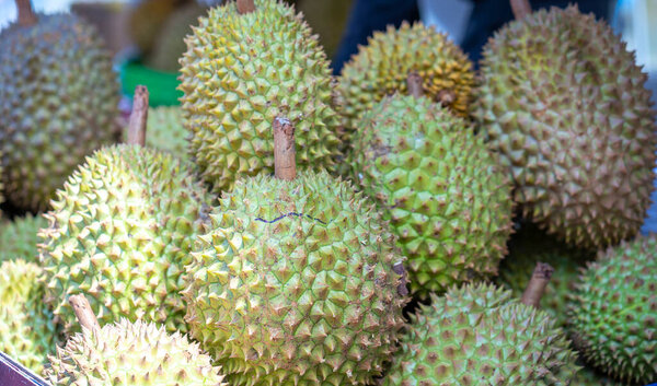 фрукты дурианцы на продажу на рынке, Вьетнам фрукты, специальность из региона Цай Лей, Тянь Джан