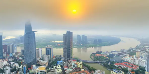 ホーチミン市 ベトナム 9月9日 2023 開発ビル エネルギーインフラを持つホーチミン市の無人機からの空中視点 ベトナムの金融 ビジネスセンター — ストック写真