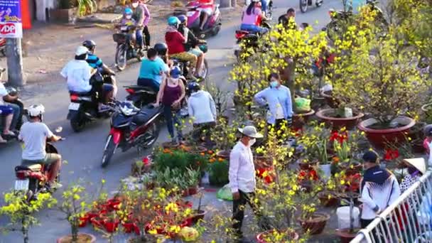 Chi Minh City Vietnam Enero 2022 Bullicio Compra Flores Mercado — Vídeo de stock