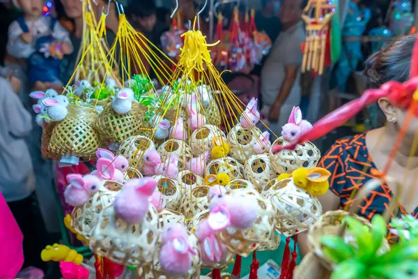 호치민시 베트남 2023년 22일 차이나타운 시장에서 다채로운 축제에서 시장에 등불의 — 스톡 사진