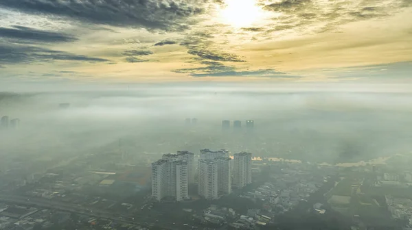 Luftaufnahme Der Stadt Saigon Morgen Bei Nebligem Himmel Südvietnam Stadtentwicklung — Stockfoto