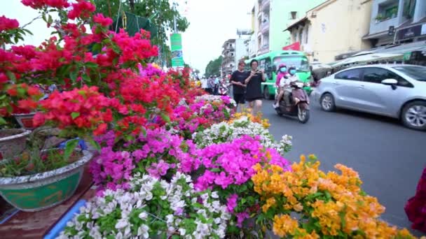 Chi Minh Stadt Vietnam Januar 2023 Hektik Beim Blumenmarkt Einheimische — Stockvideo