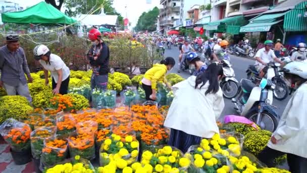 Chi Minh City Vietnam Januari 2023 Bustle Att Köpa Blommor — Stockvideo