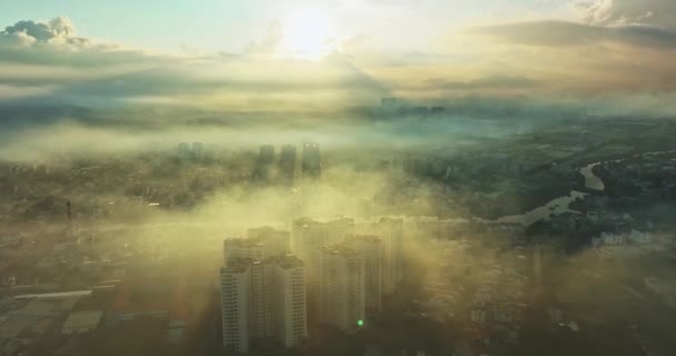 Aerial View Saigon Cityscape Morning Misty Sky Southern Vietnam Urban — Stock Video