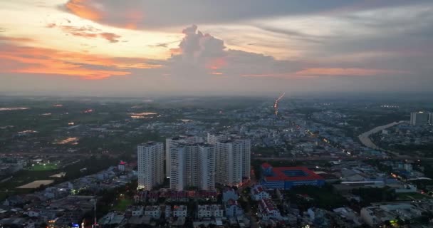 Vedere Aeriană Peisajului Orașului Saigon Seara Cerul Apus Soare Vietnamul — Videoclip de stoc