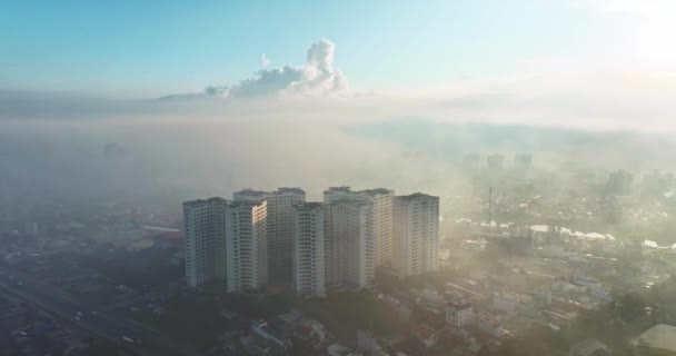 Повітряний Вид Сайгону Цитарний Ландшафт Вранці Туманним Небом Південному Єтнамі — стокове відео