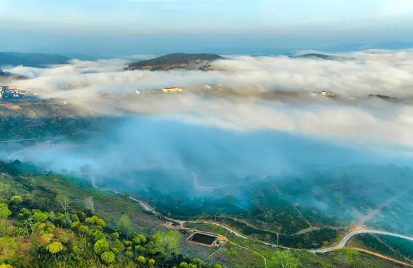 Вид Воздуха Пригороды Кау Дат Возле Города Лат Утром Туманным Лицензионные Стоковые Изображения