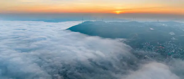 Вид Воздуха Пригороды Сюань Тхо Возле Города Лат Утром Туманным Стоковое Изображение