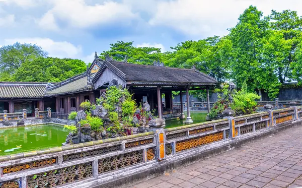 stock image Hue, Vietnam - April 10th, 2024: views of inside the forbidden citadel with colonial building Imperial in Hue, Vietnam